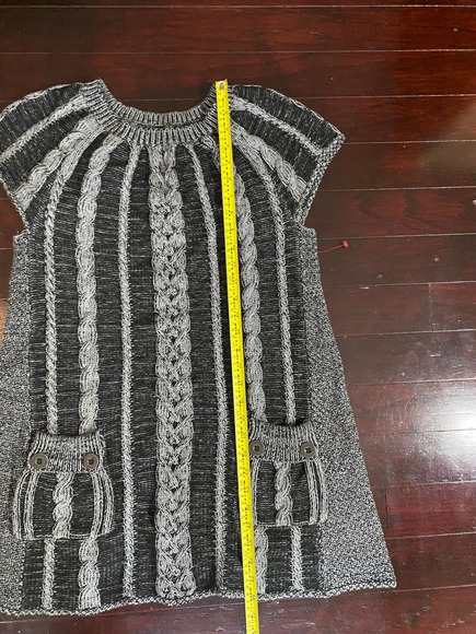 Vintage Sweater A-line Black Gray/Grey Size L Short Sleeve Cable Knit Crew Neck - Picture 4 of 5